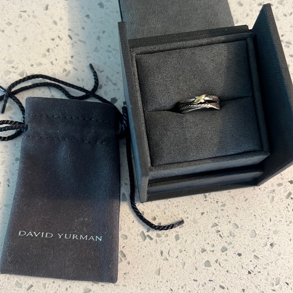X Crossover Band Ring in Sterling Silver with 18K Yellow Gold